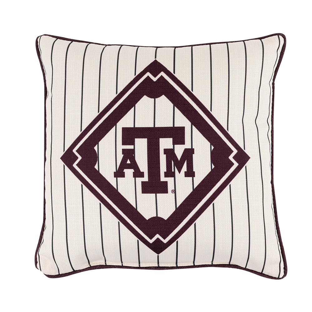 Decorative pillow with striped pattern and 'ATM' logo