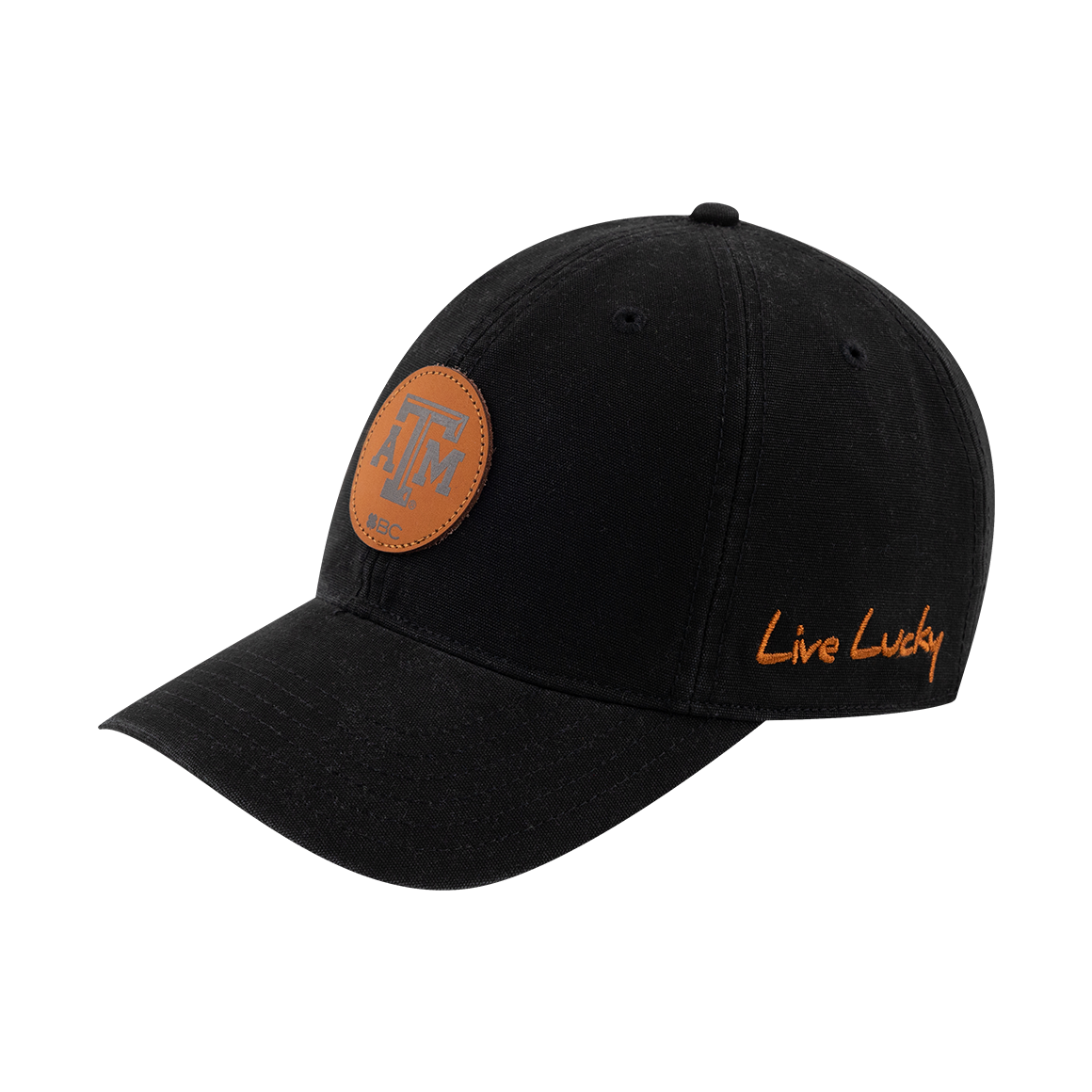 Black hat with brown ATM patch and "Live Lucky" on the side