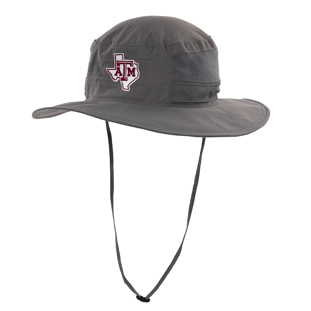 Gray boonie hat with maroon ATM Lonestar logo.