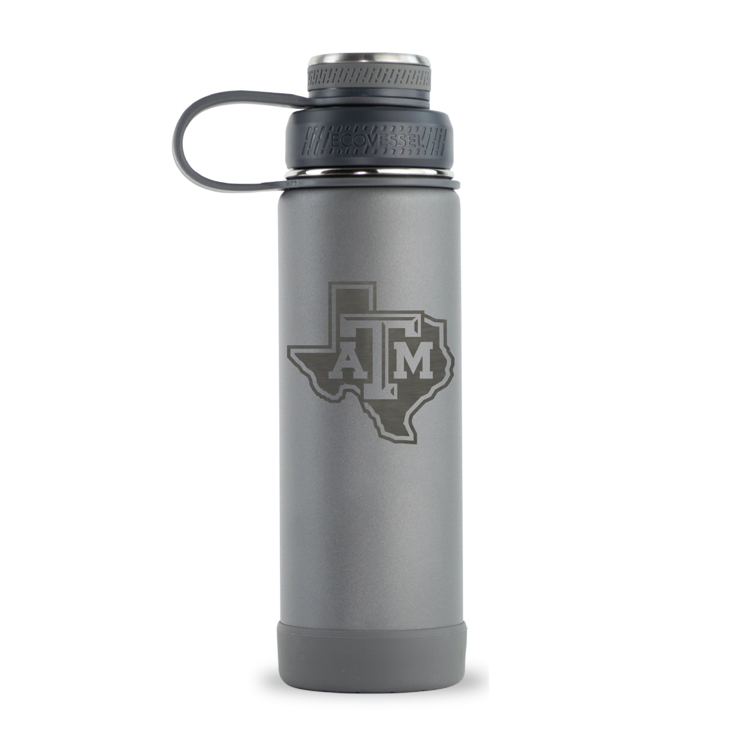 Gray water bottle with Texas A&M Lonestar ATM logo