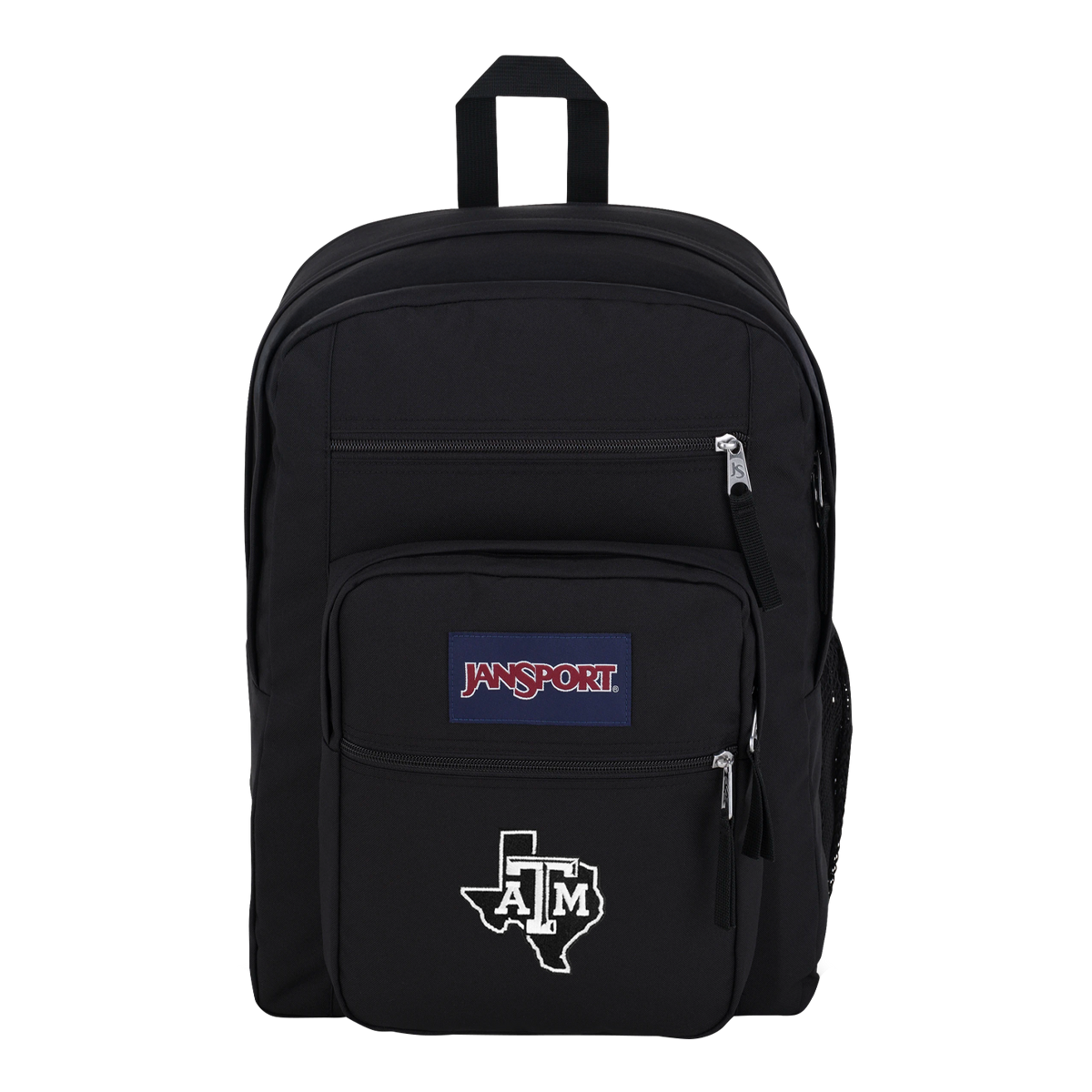 Black JanSport backpack with Texas A&M logo