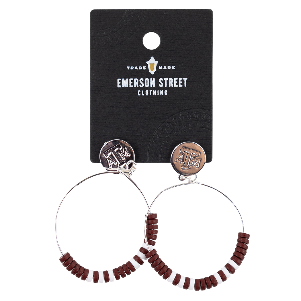 Emerson Street Bead Hoop maroon and white Earrings 