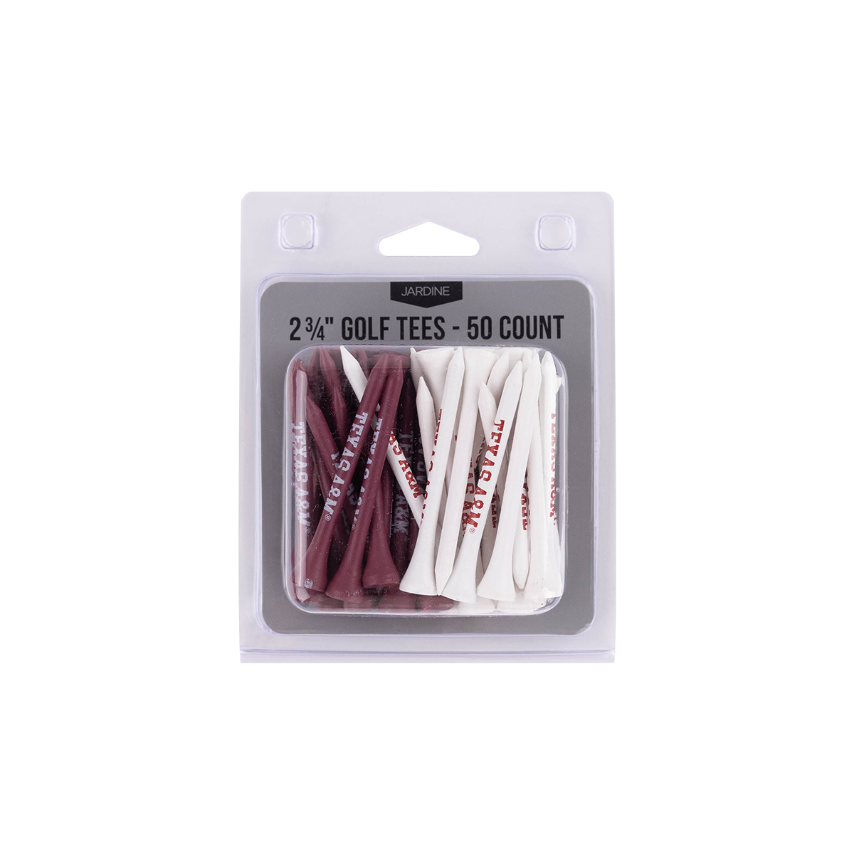 Pack of 50 2 3/4 inch golf tees in maroon and white
