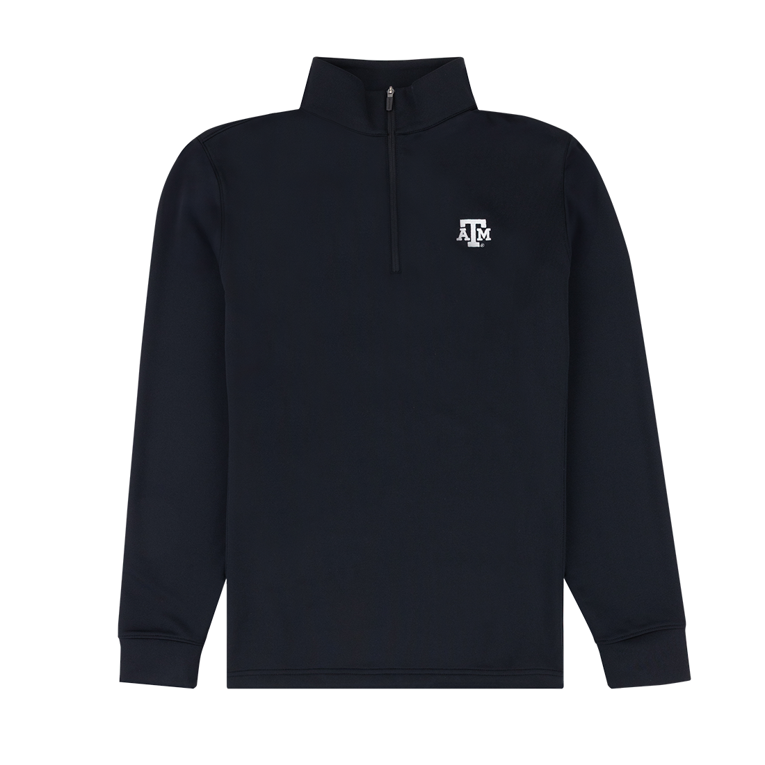 Black Quarter Zip with A&M in white block letters on the upper left side of the chest.