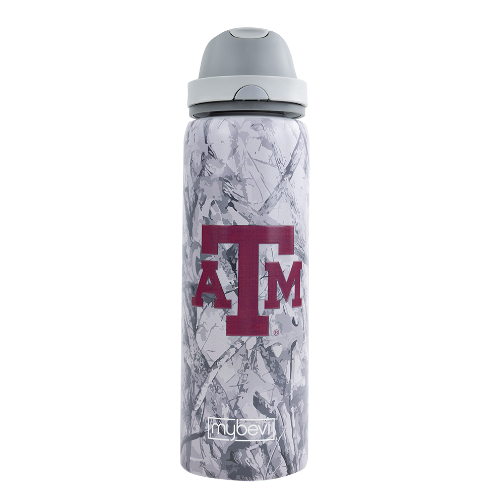 Camo water bottle with maroon ATM logo