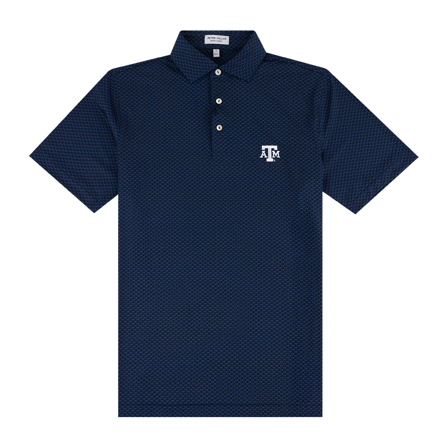 Navy blue polo shirt with a logo