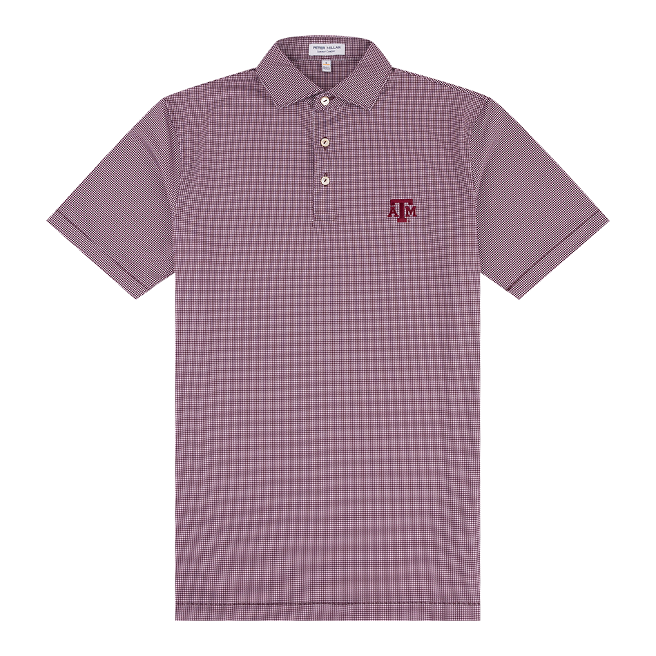 Maroon checkered polo shirt with a logo 