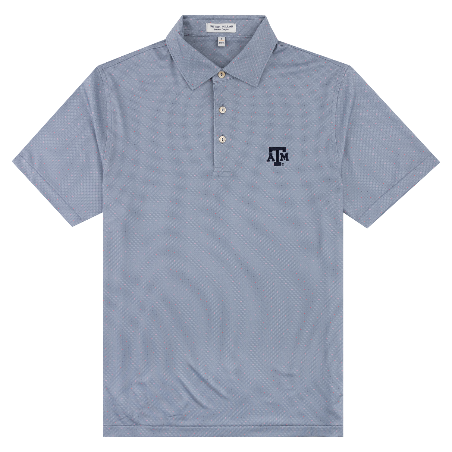 Blue polo with navy ATM logo