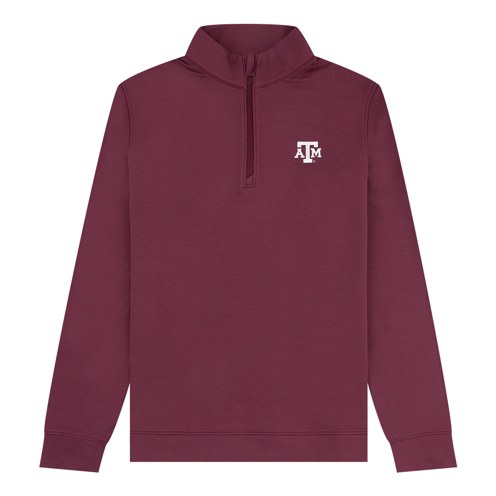 Maroon quarter zip with a logo