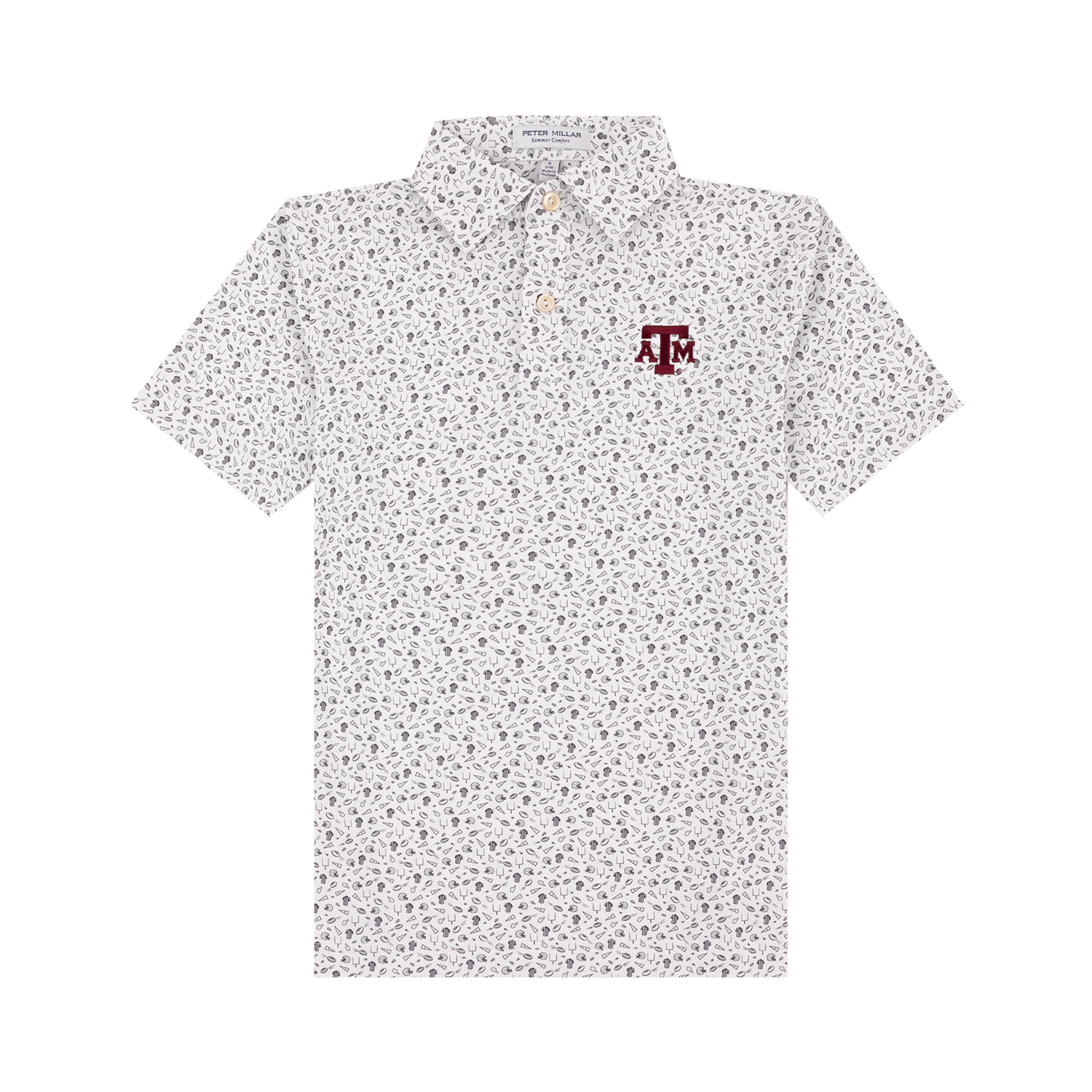 front of all over youth polo with maroon ATM logo