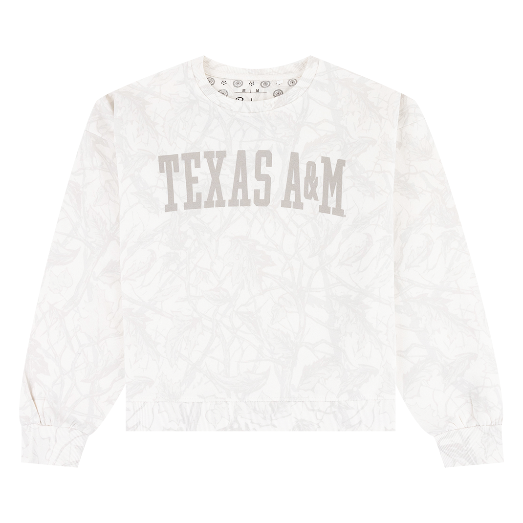 Texas A&M Pressbox Crewneck in Gray and White Camo