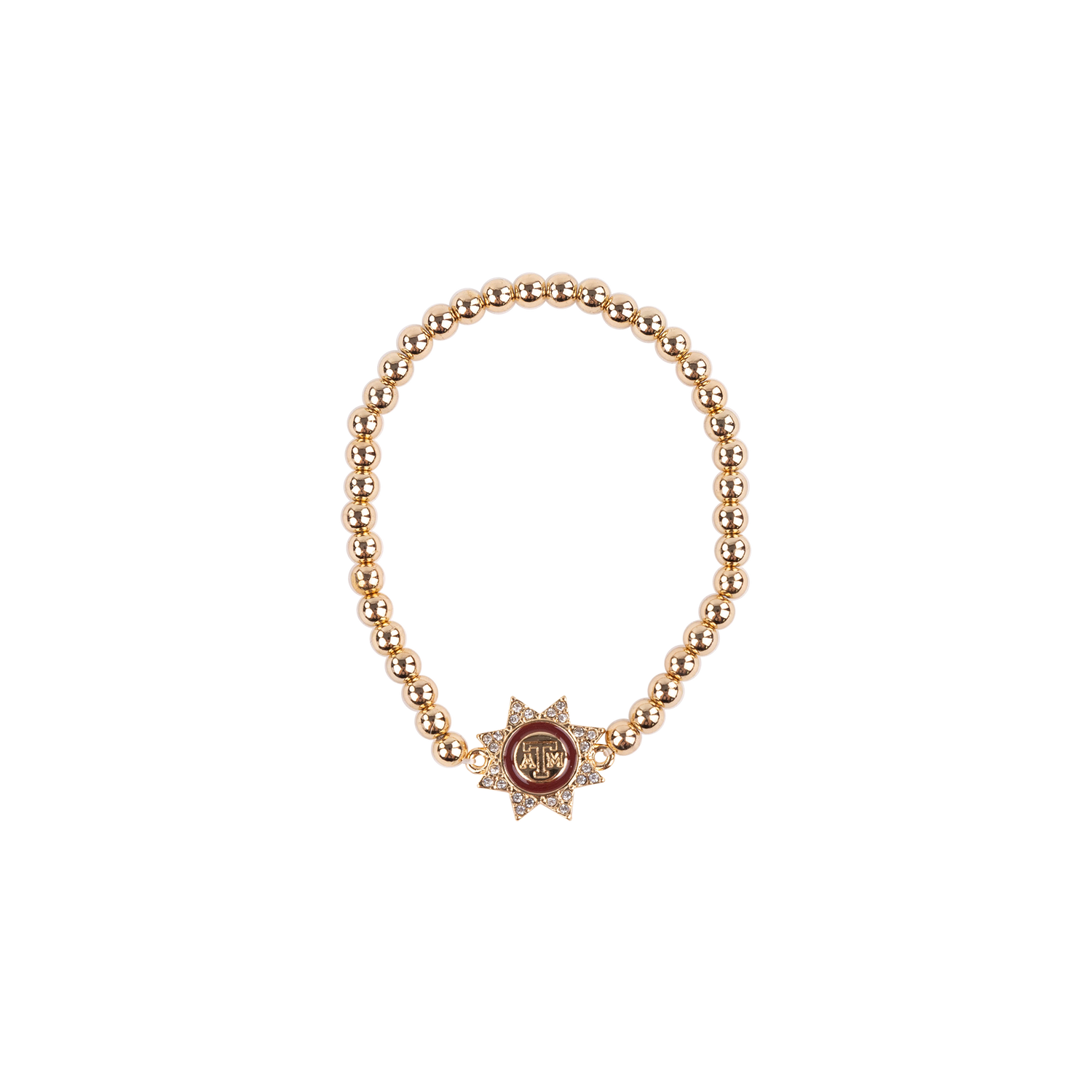 gold bracelet with a star-shaped clasp with the Texas A&M logo on it