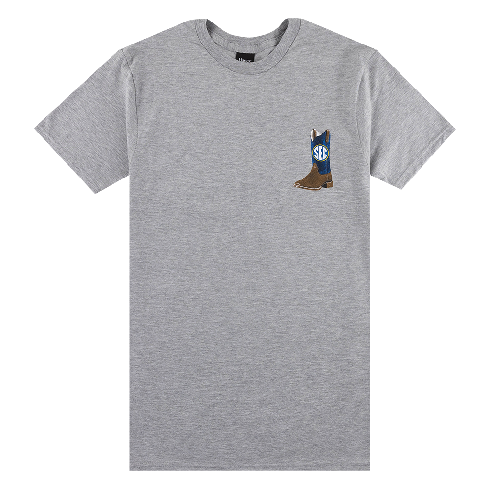 Grey t-shirt with a cowboy boot and monogram 