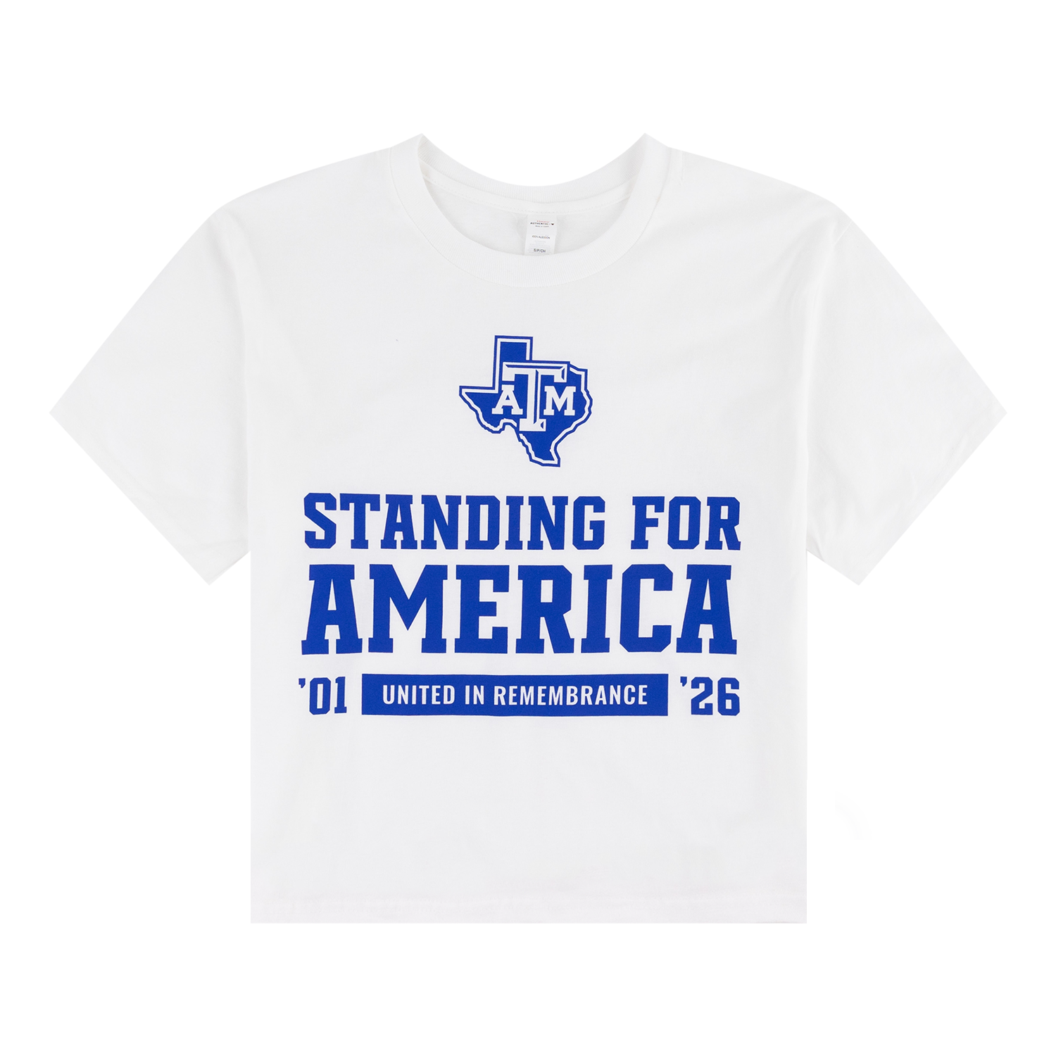 White t-shirt with standing for america text on front