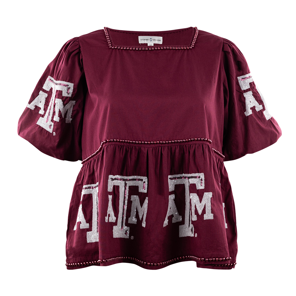 Maroon ATM Puff Sleeve Top