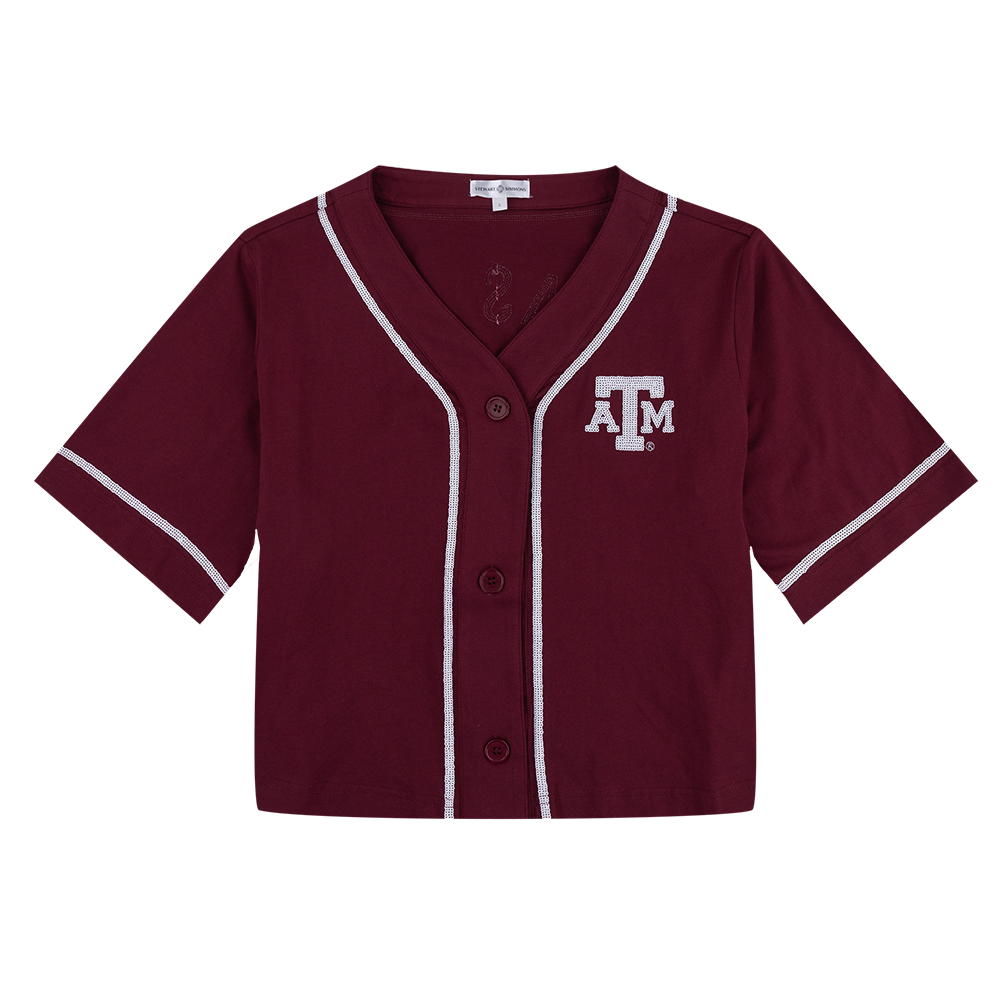 Texas A&M Stewart Simmons Sequin Baseball Button-Up in Maroon