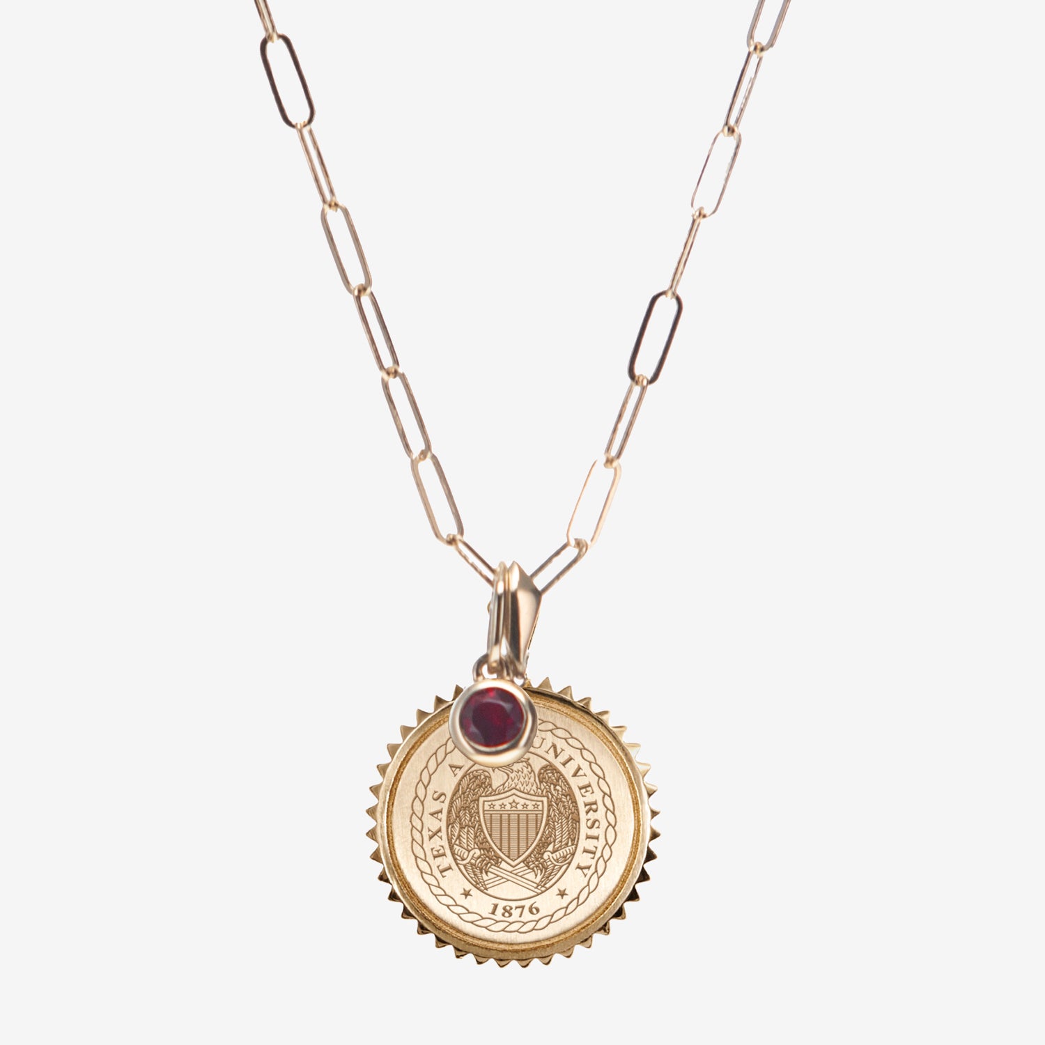 Gold Chain Pendant with Maroon Gem