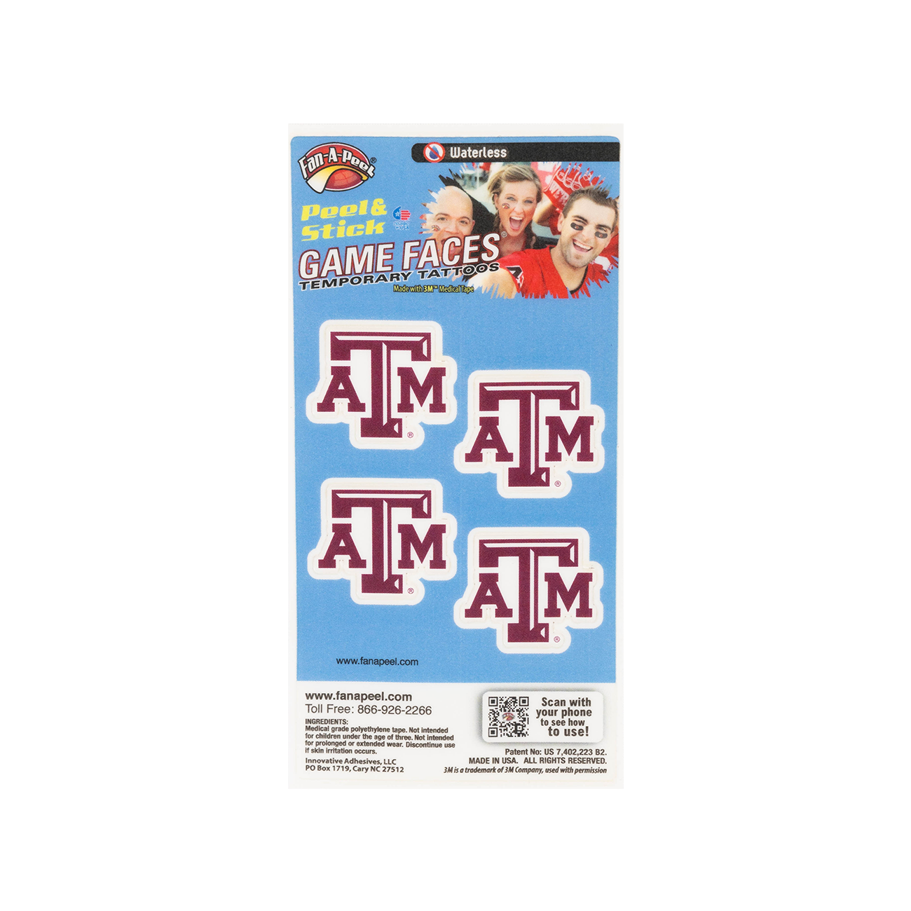Pack of temporary tattoos with Texas A&M logo.