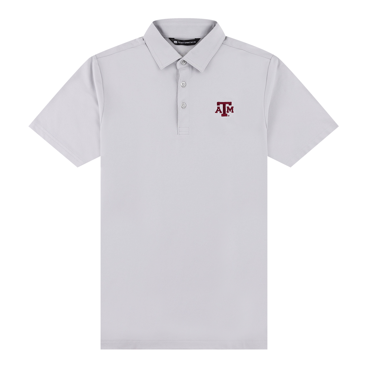 Gray polo with the Texas A&M logo embroidered on the upper left chest.