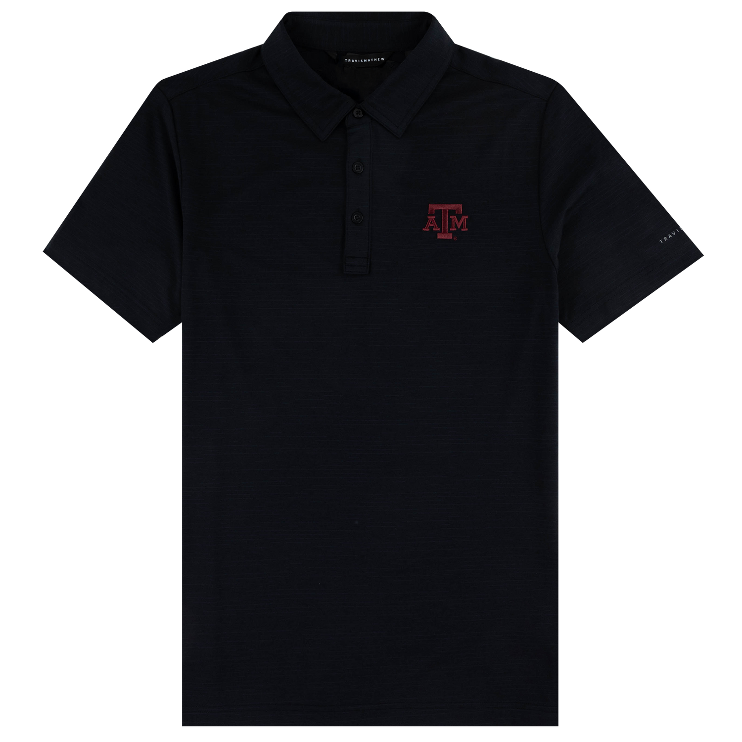 Black polo with maroon atm logo on chest