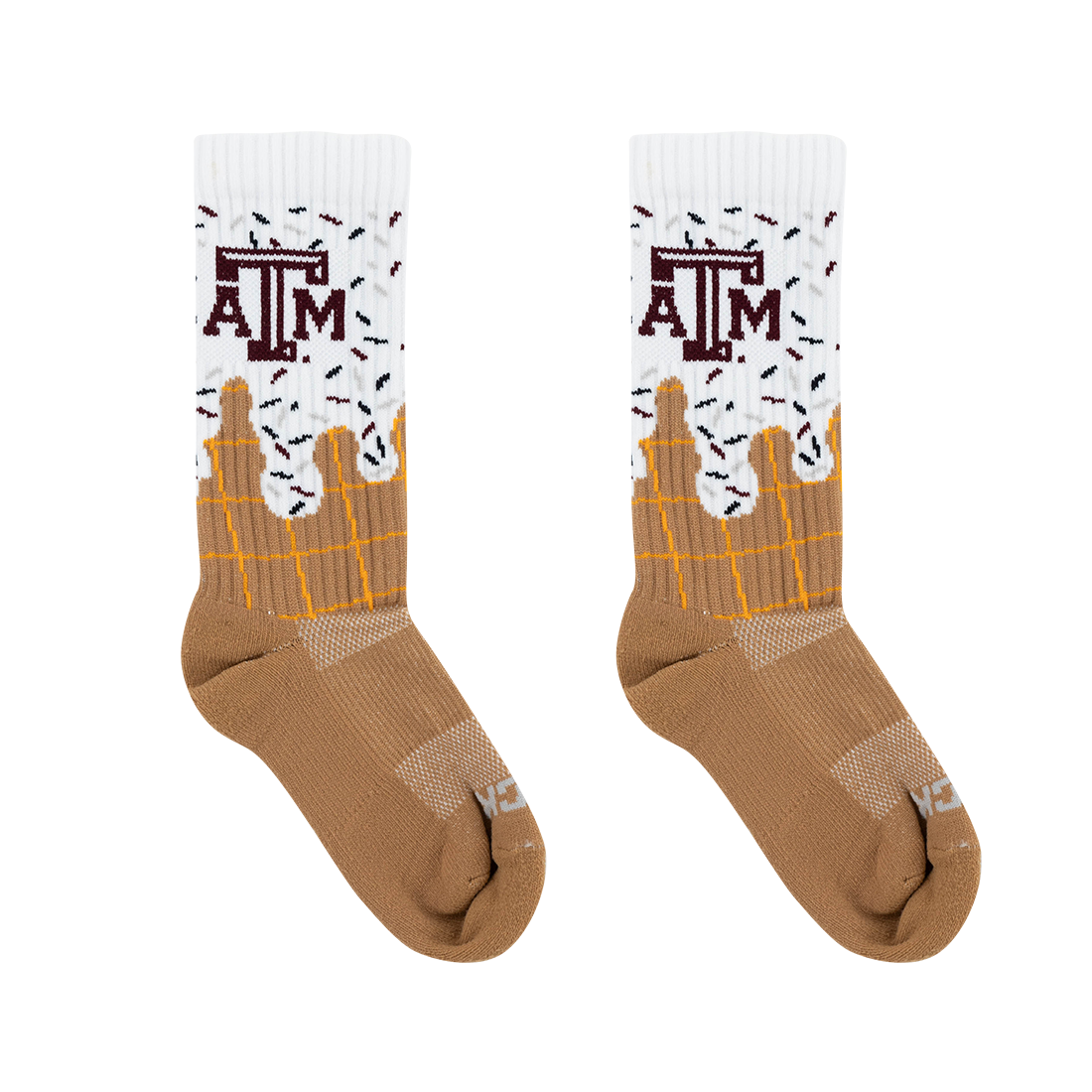 Pair of socks with ATM logo and ice cream design