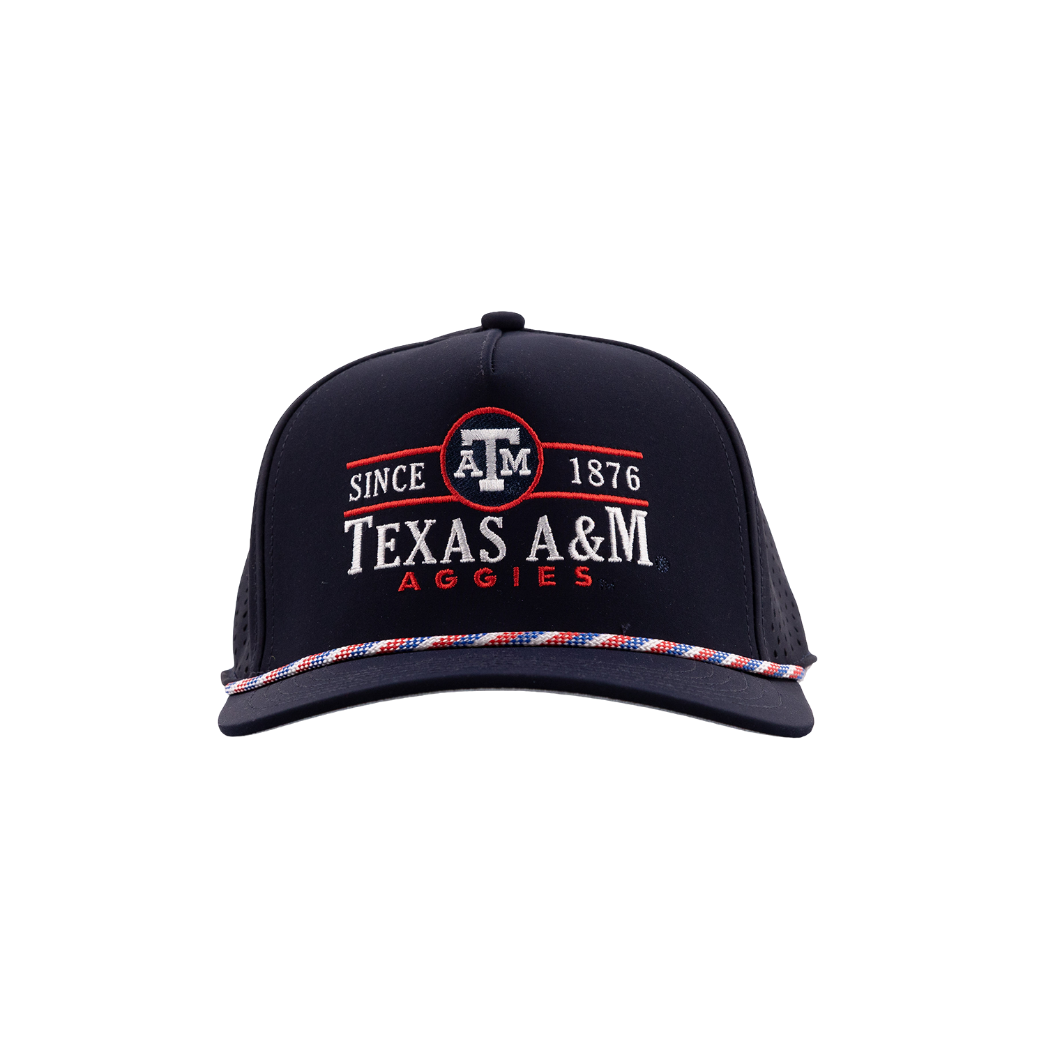 Red, White, and Navy adjustable cap with Texas A&M Aggies design.