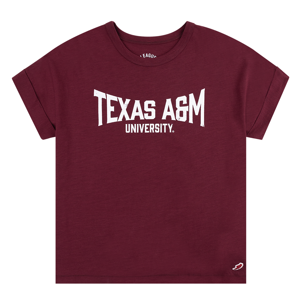 Maroon short sleeve tee with "Texas A&M University" in white