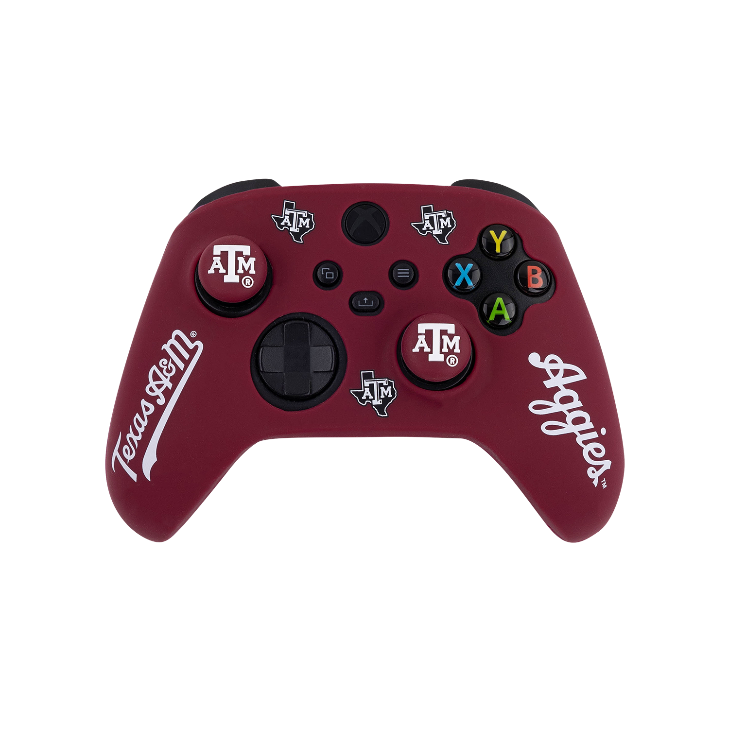 Maroon gaming controller with Texas A&M logo