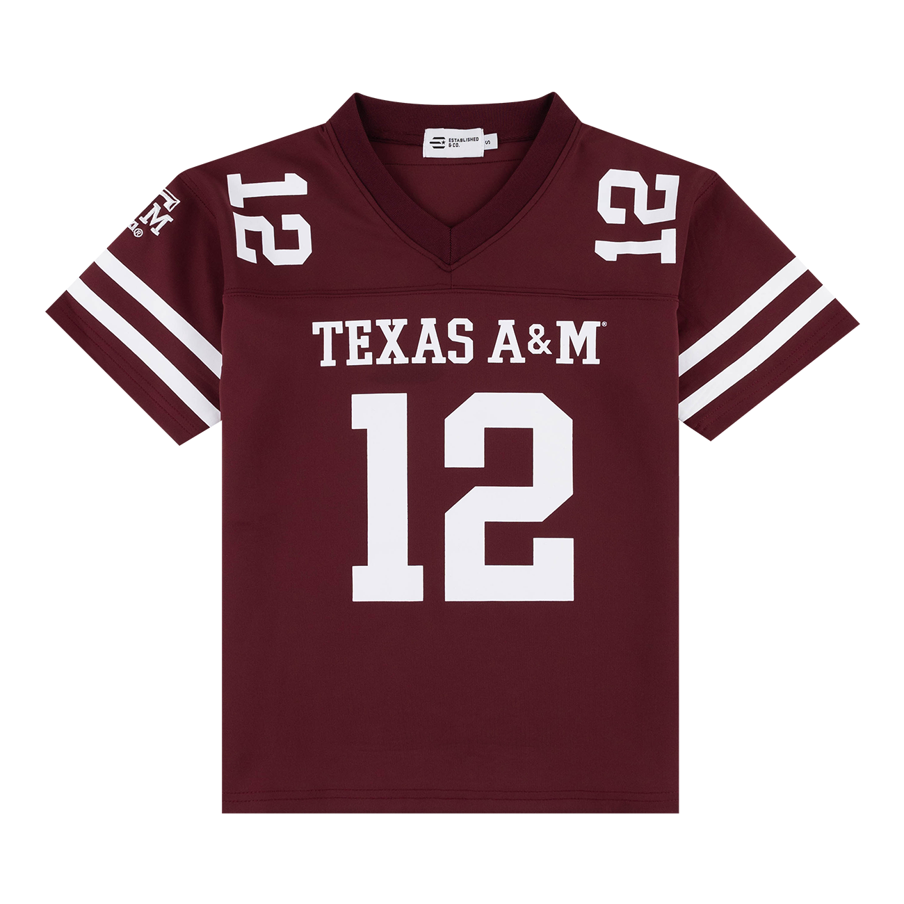 Maroon sports jersey with 'Texas A&M' and number '12' 
