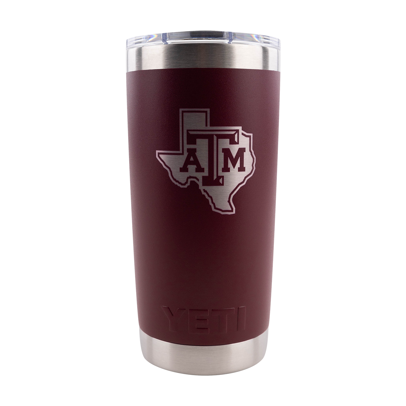 Maroon 20oz Yeti tumbler with silver Lonestar ATM logo.