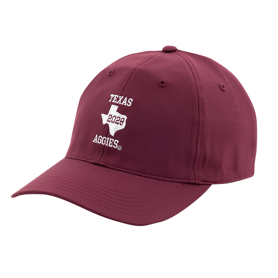 Maroon performance hat with TEXAS AGGIES 2028 in white