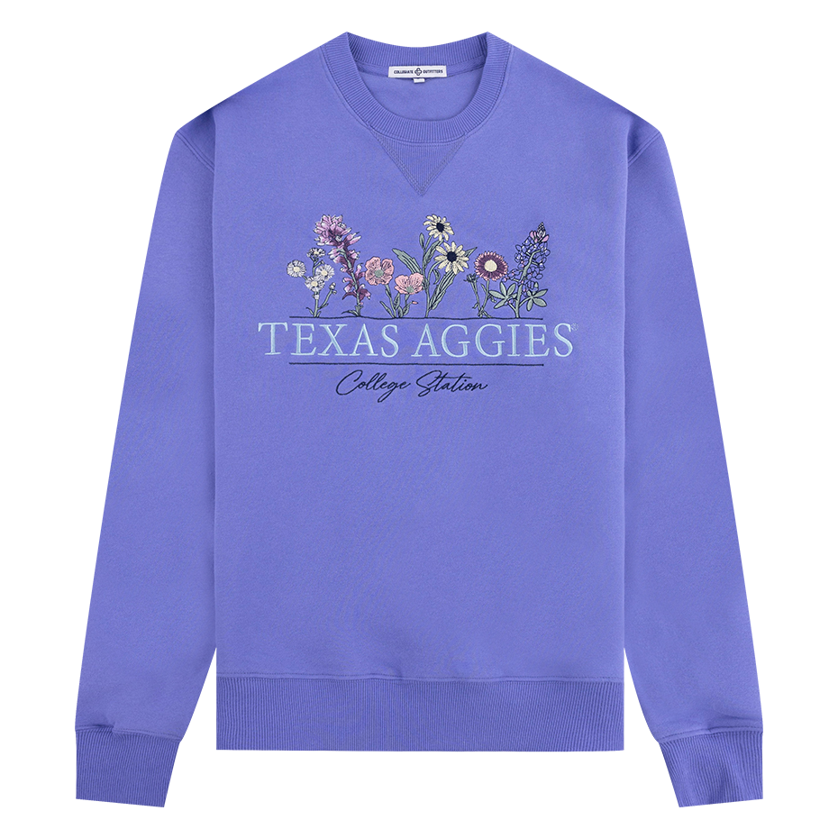 Blue sweatshirt with floral design and 'Texas Aggies' text