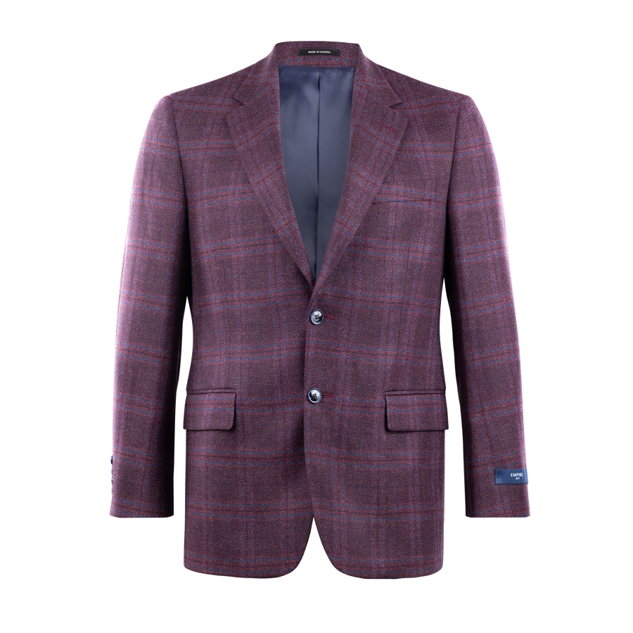 Maroon blazer with two buttons and two side vents