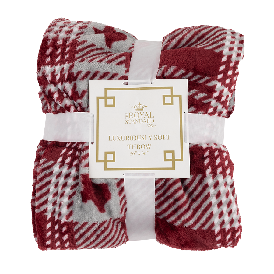 Maroon and Gray plaid blanket with Texas design