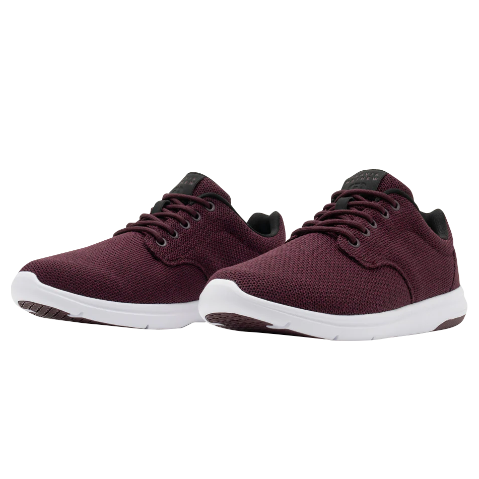 Maroon sneakers with knit fabric
