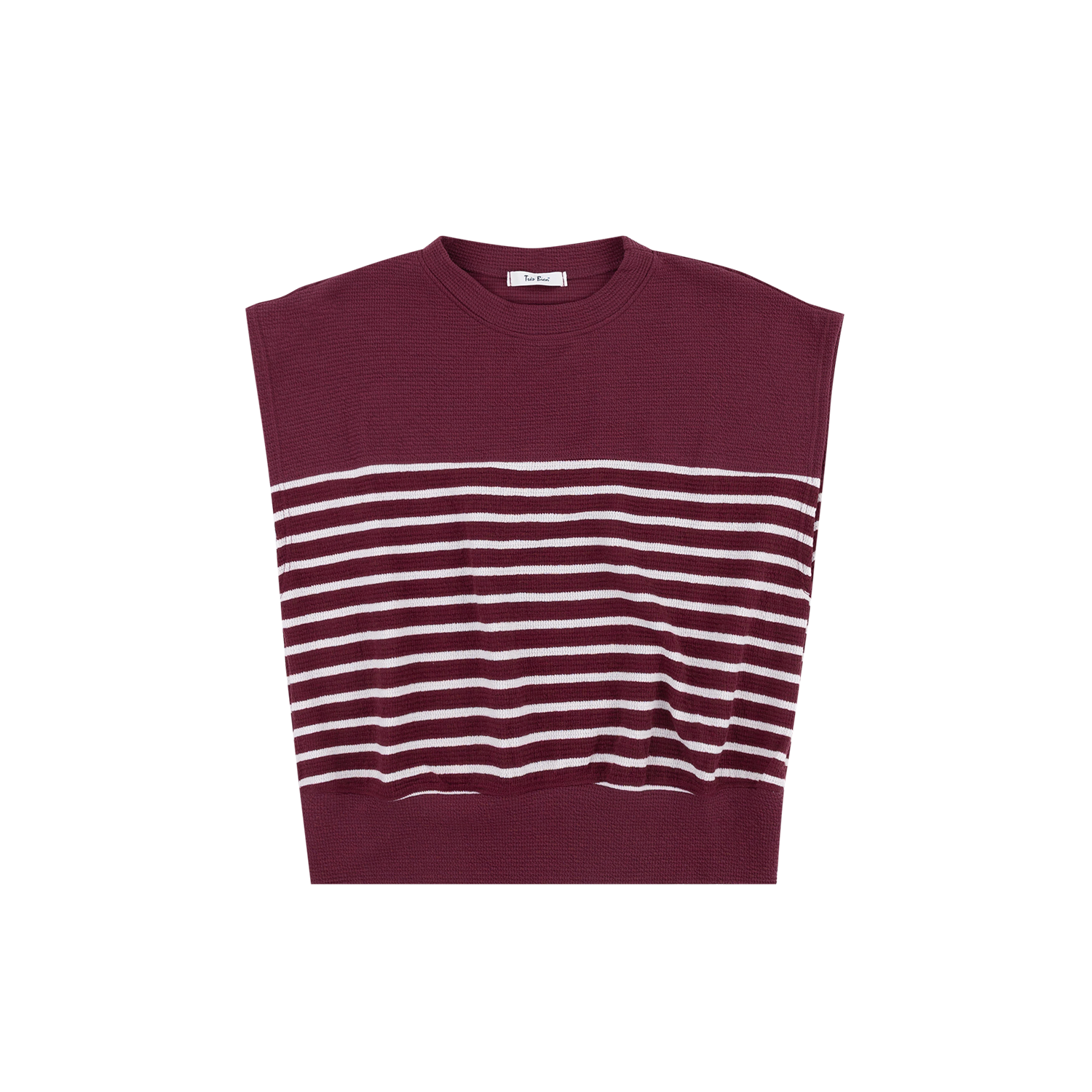 Maroon sleeveless sweater with white stripes