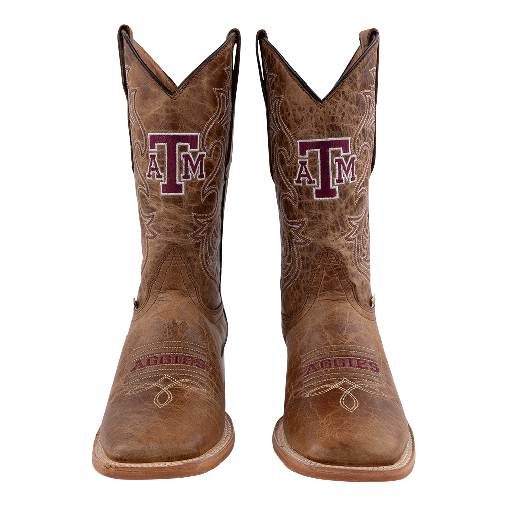 Brown Boots with Maroon ATM Outlined in White