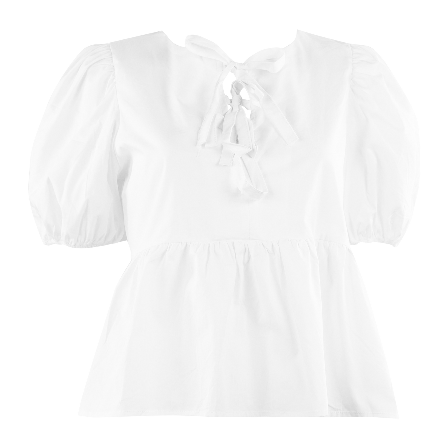White short sleeve poplin top with puff sleeves