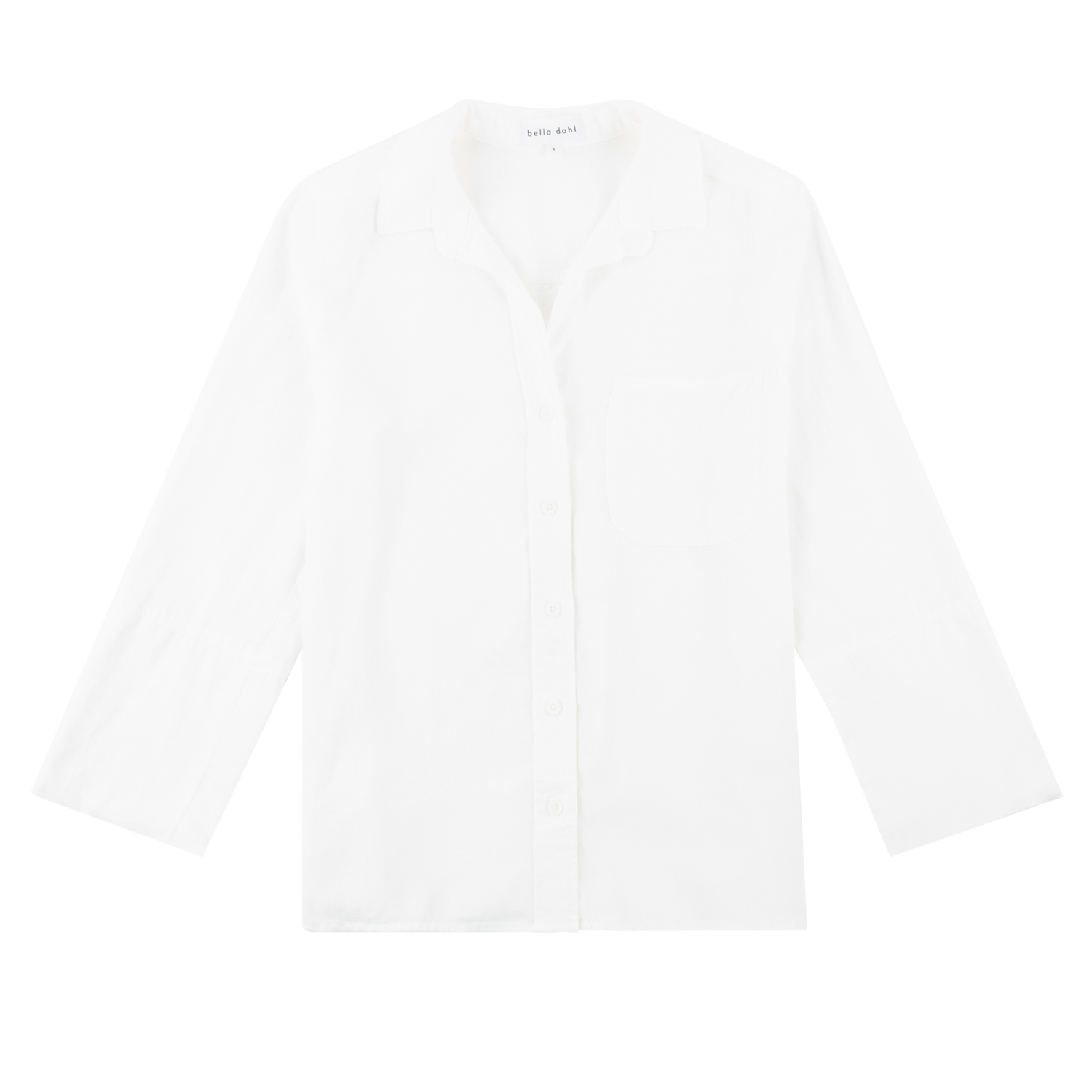White button down with pocket on the left side of the chest.