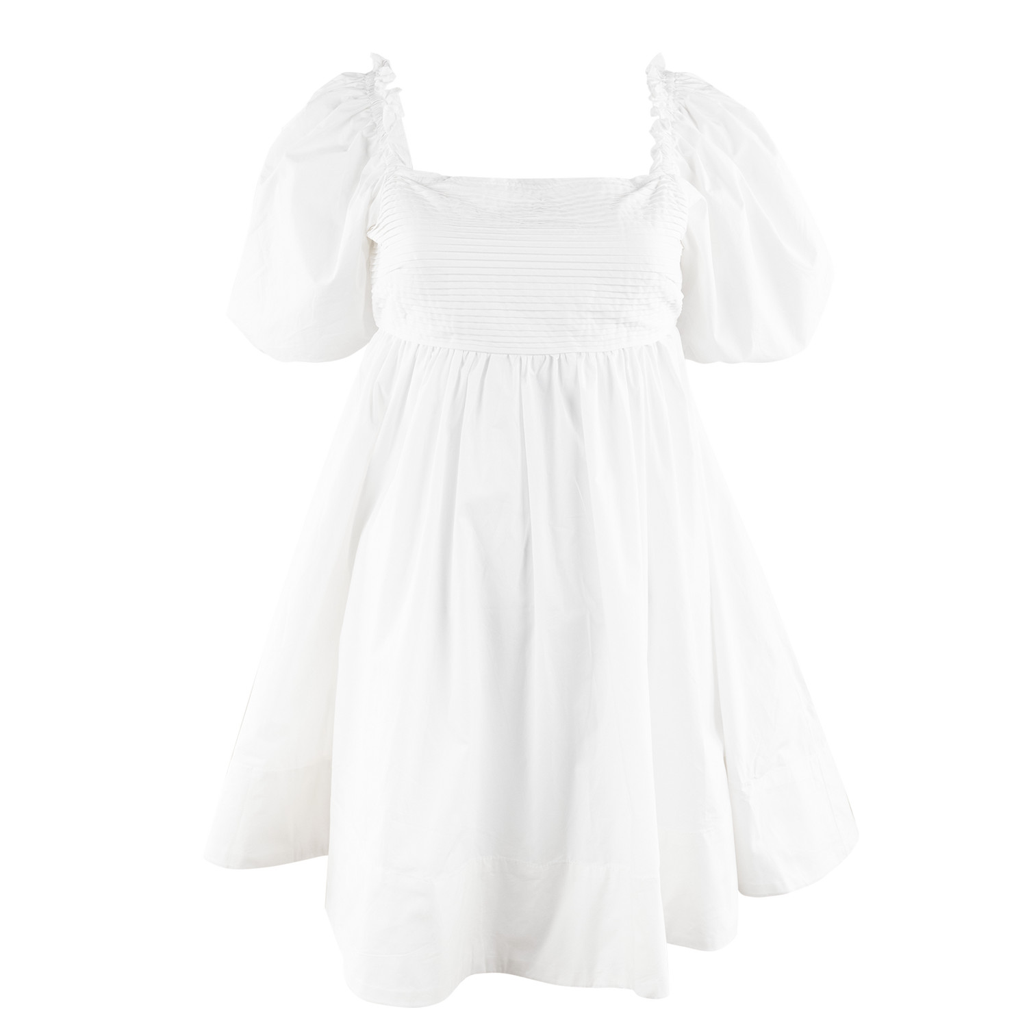 White babydoll dress with square neck and ruffle sleeves