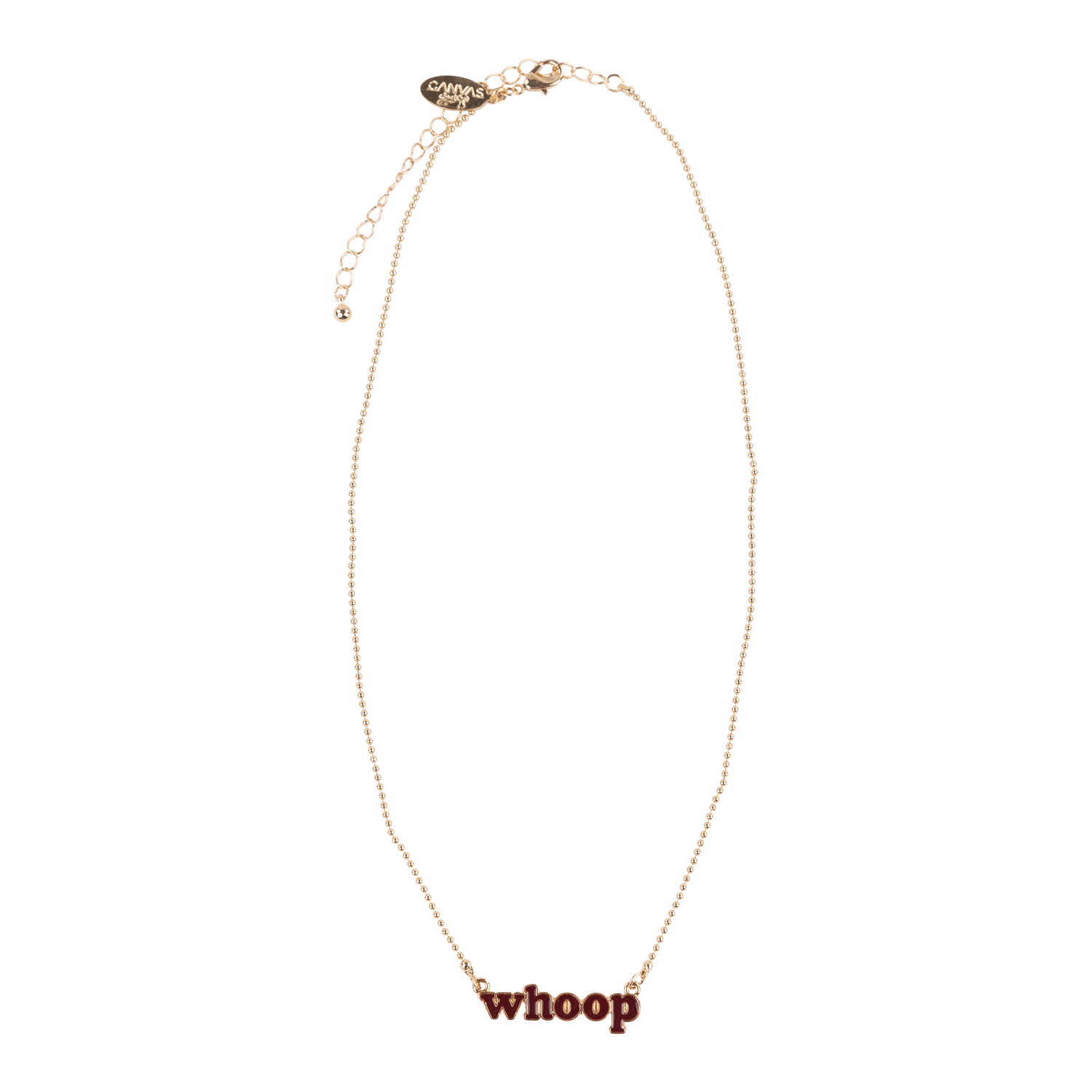 Gold necklace with 'whoop' pendant in maroon