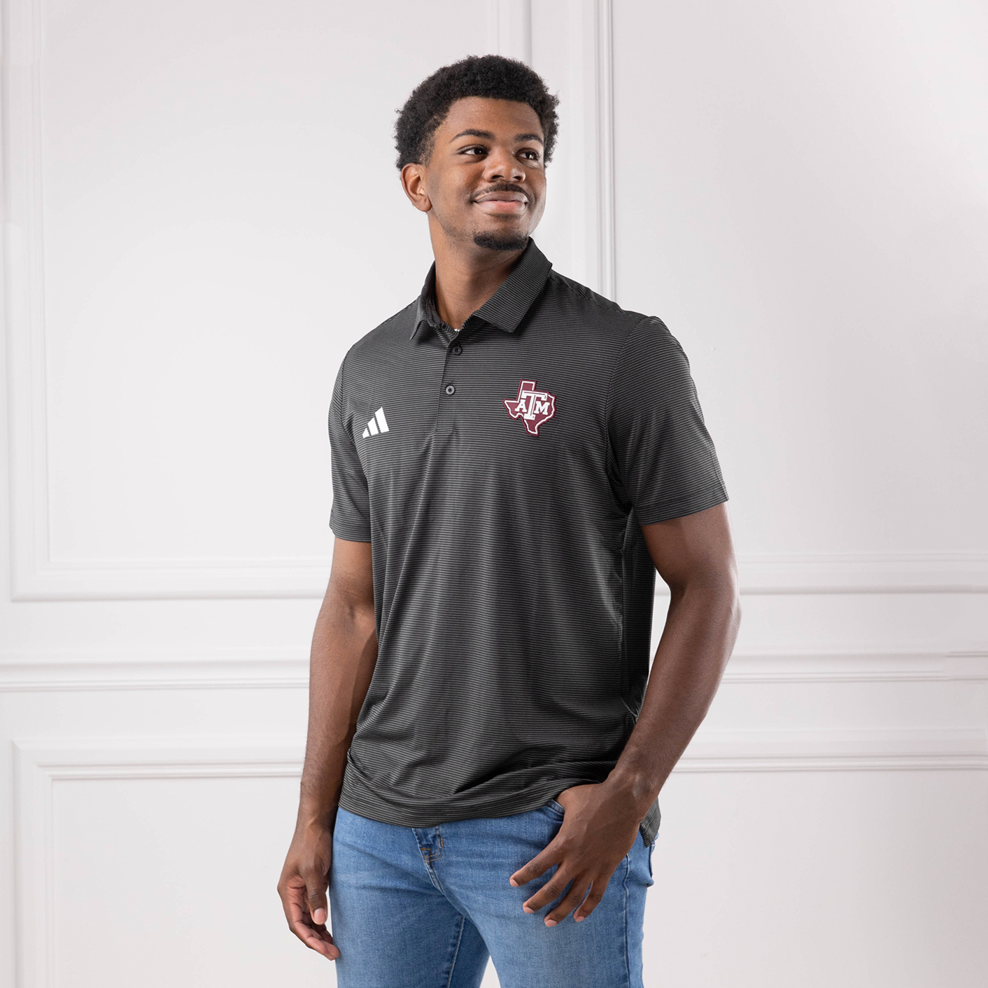 Texas A&M Adidas Lonestar Stripe Polo - Black