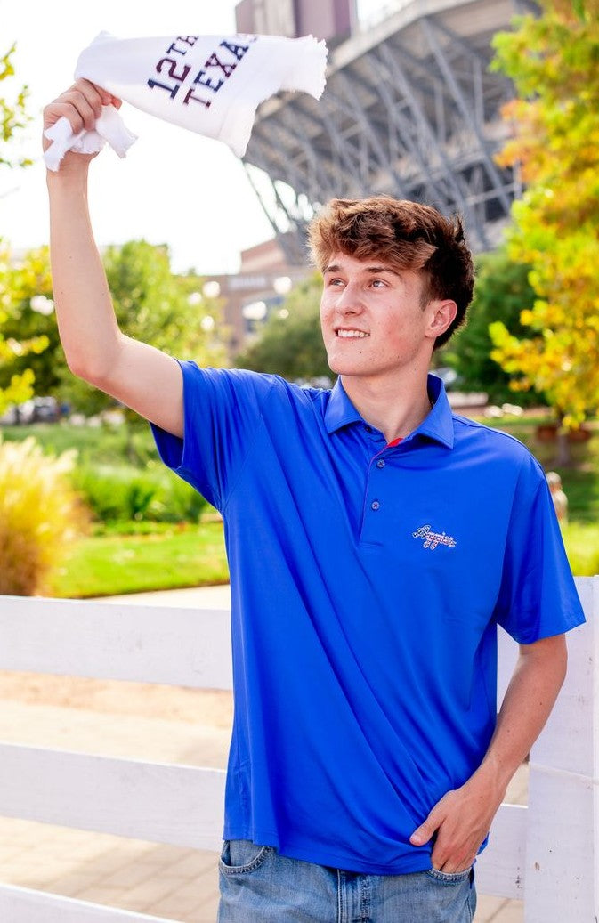 Script Aggies Horn Legend Americana Polo - Blue