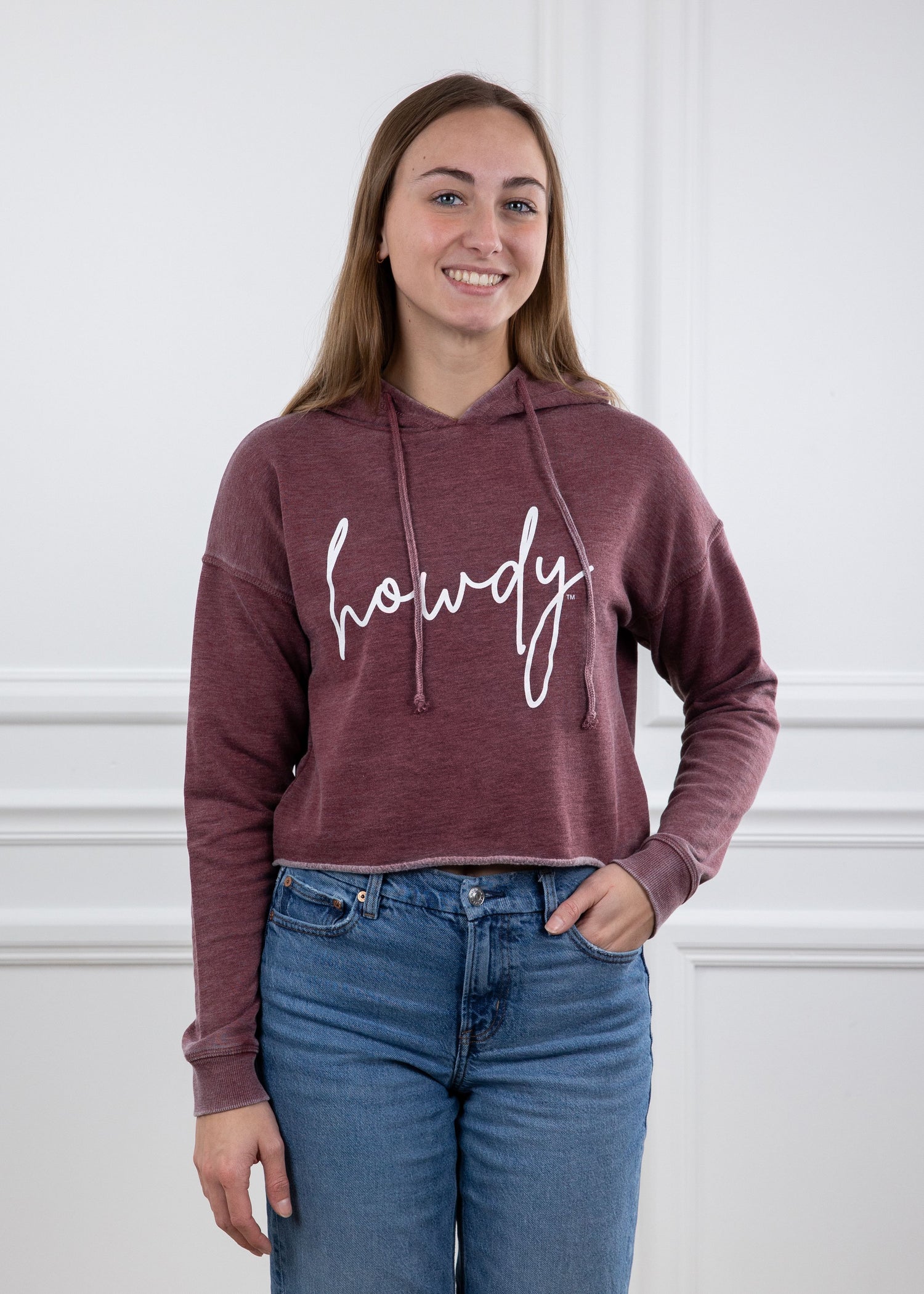 Texas A&M Howdy Campus Script Cropped Hoodie
