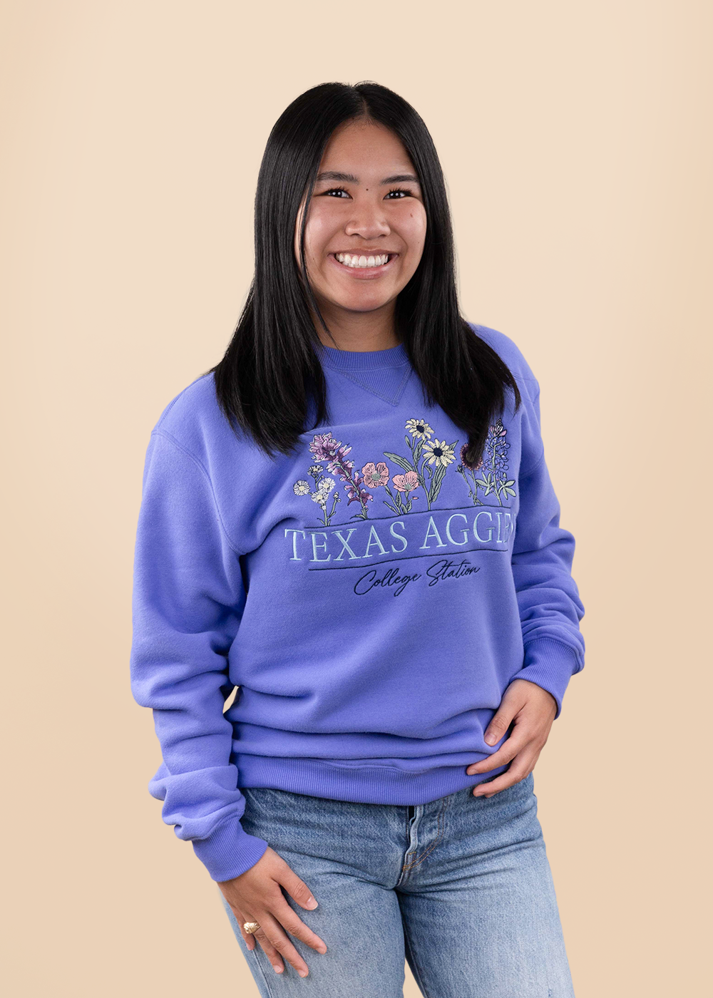 Texas Aggies Floral Embroidered Sweatshirt - Blue