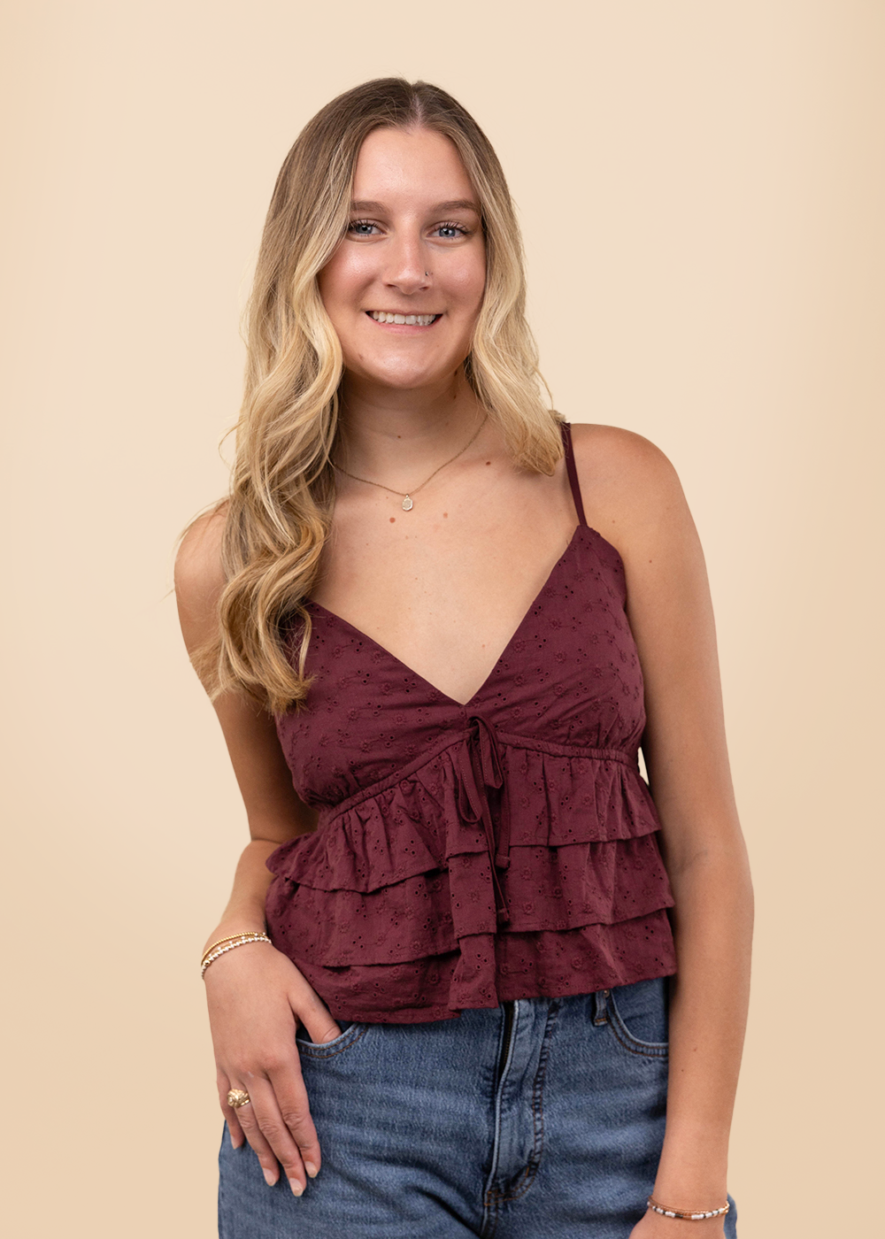 Collegiate Outfitters V-Neck Ruffle Top - Maroon