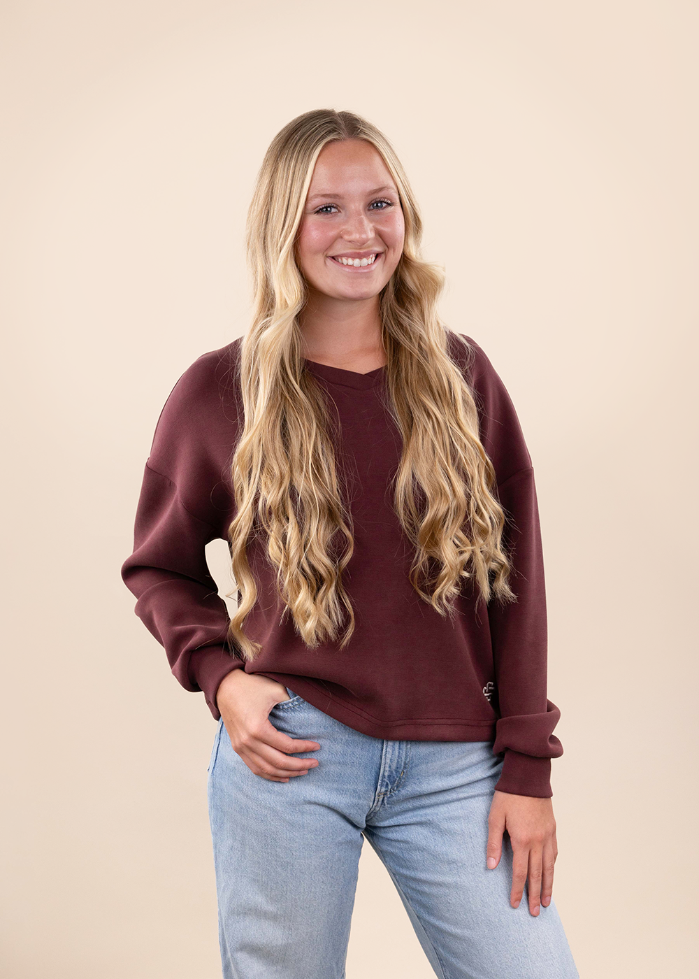 Collegiate Outfitters Maroon Butter Soft V-Neck Box Cut Sweatshirt
