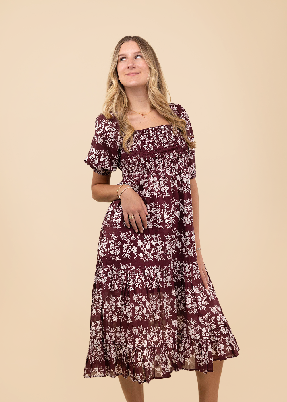 Collegiate Outfitters Long Dress with Flowers - Maroon