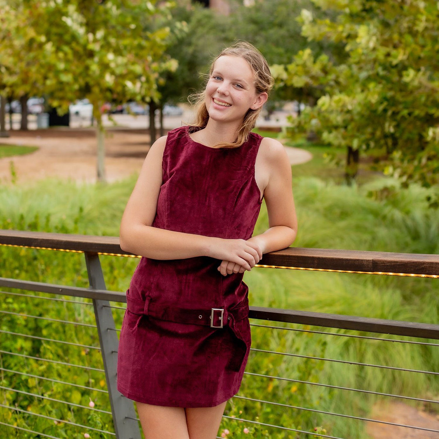 Collegiate Outfitters Italian Belted Corduroy Mini Dress - Maroon
