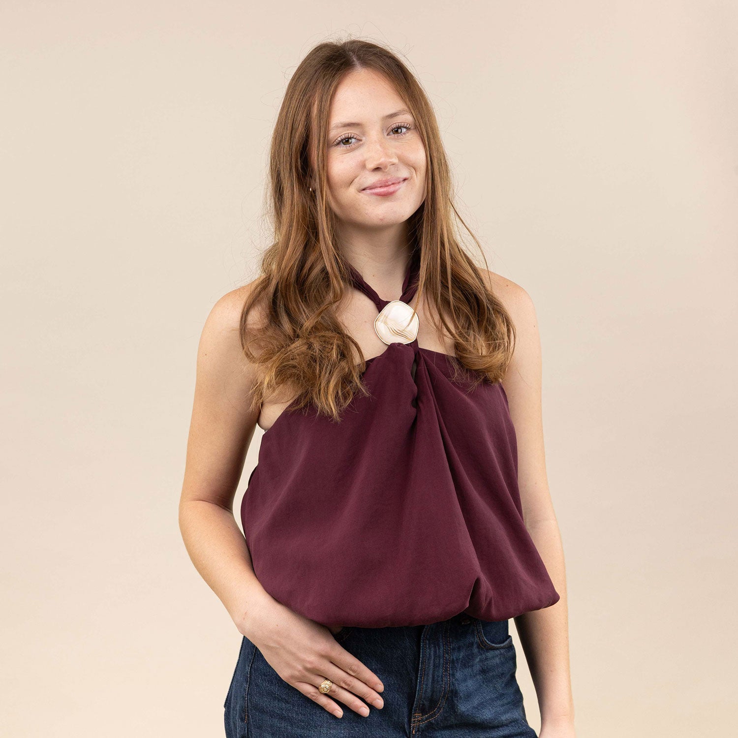Collegiate Outfitters Flowy Halter Stone Top - Maroon